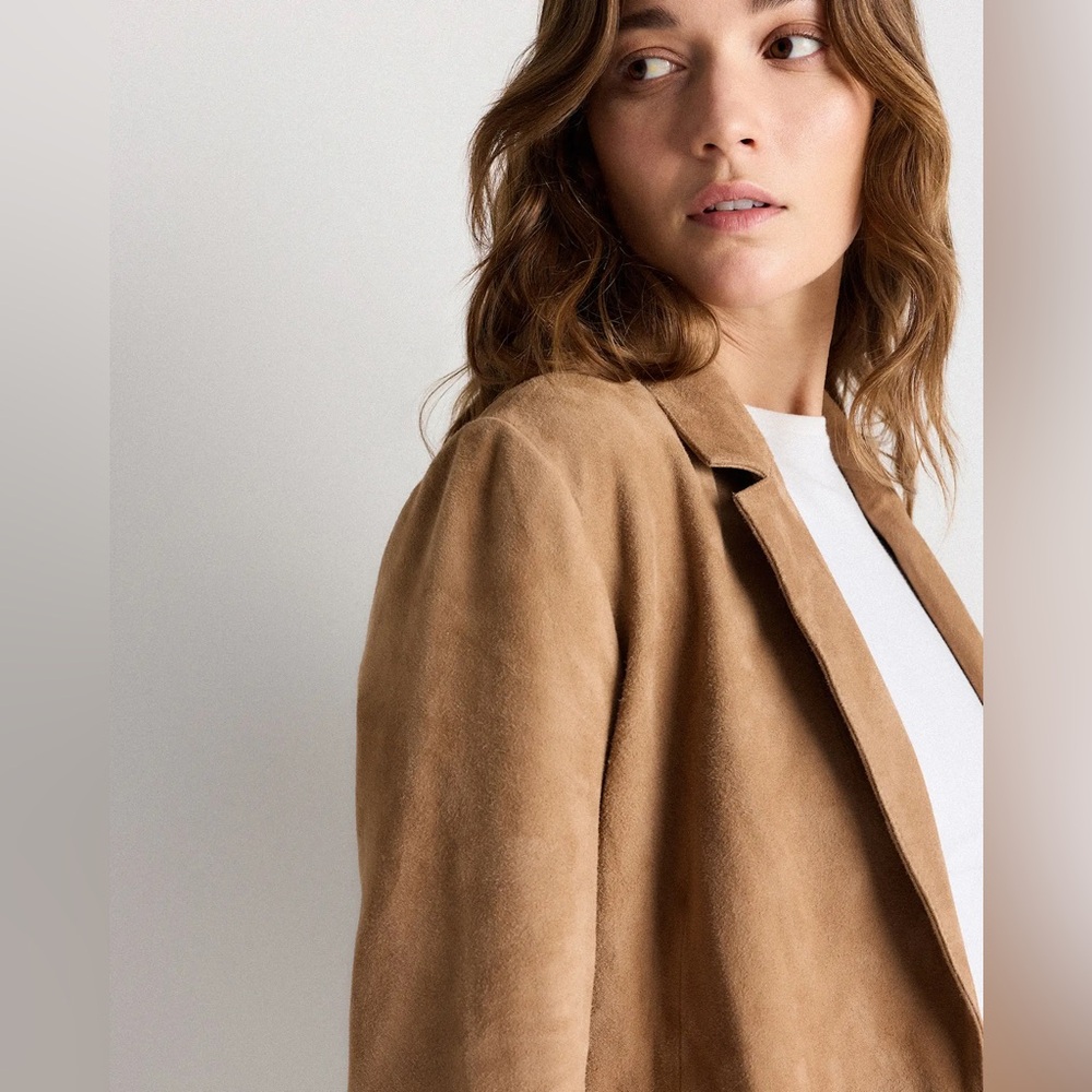 Quince Women 100% Suede Blazer Pecan Brown Outerwear L - Picture 4 of 11